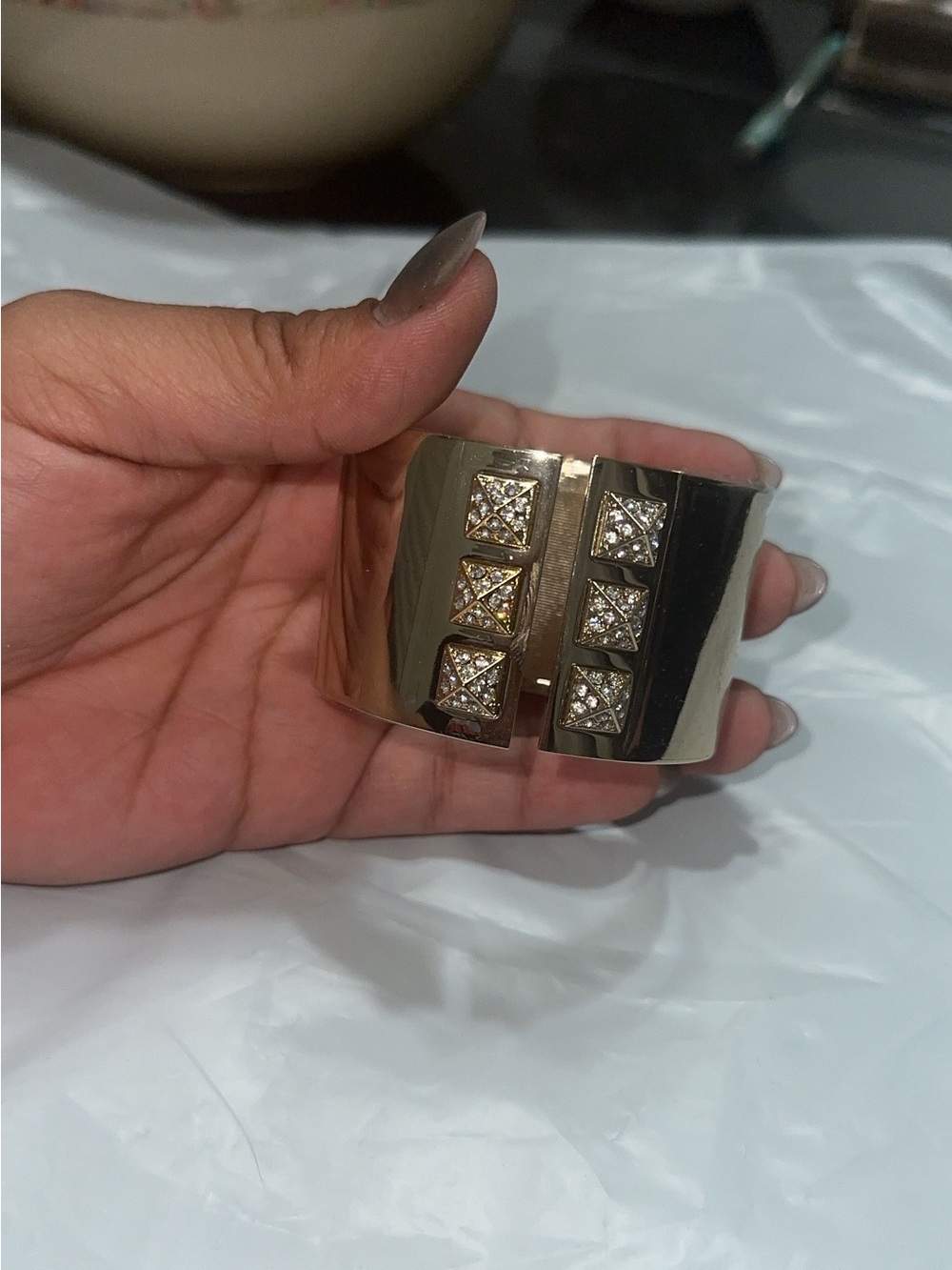 Victoria's Secret Gold-Tone Cuff Bracelet with Crystal Squares